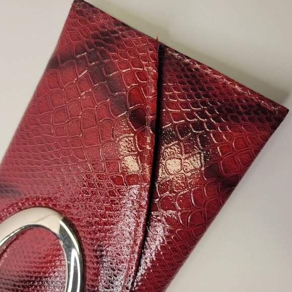 Snake Print Maroon Red Long Rectangular Clutch Purse - Picture 10 of 11